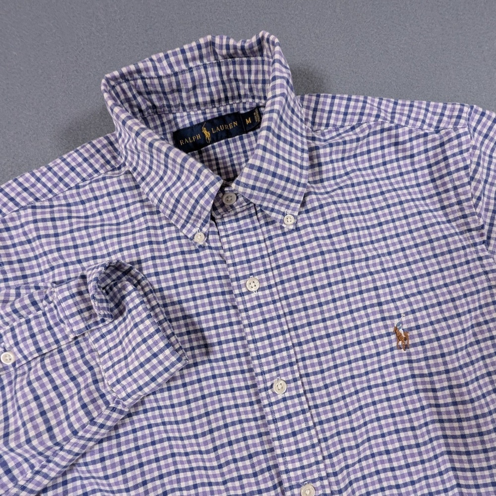 Ralph Lauren Button Down Shirt Mens Medium Purple Gingham Long Sleeve Pony Logo